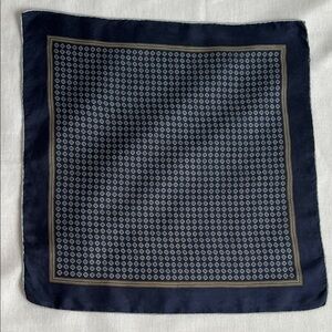 Elegant Navy Blue Pocket Square Vintage Hand Rolled Edges